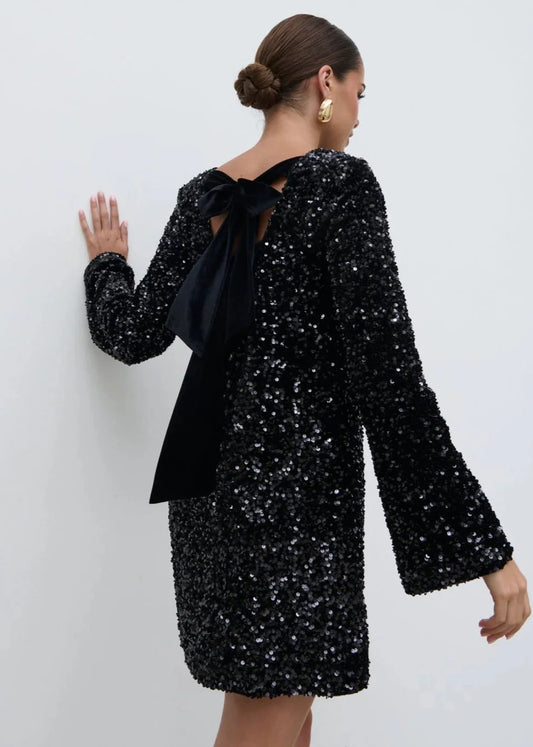 BOW BLACK SEQUIN DRESS