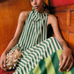 EMERALD COAST STRIPE HALTER MAXI DRESS