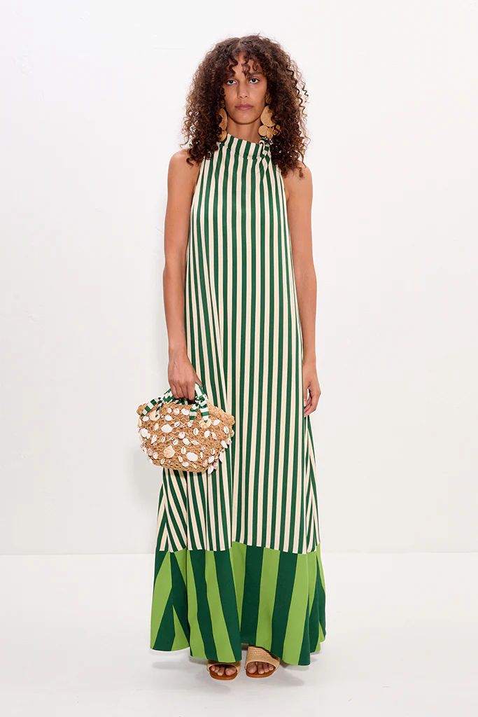 EMERALD COAST STRIPE HALTER MAXI DRESS