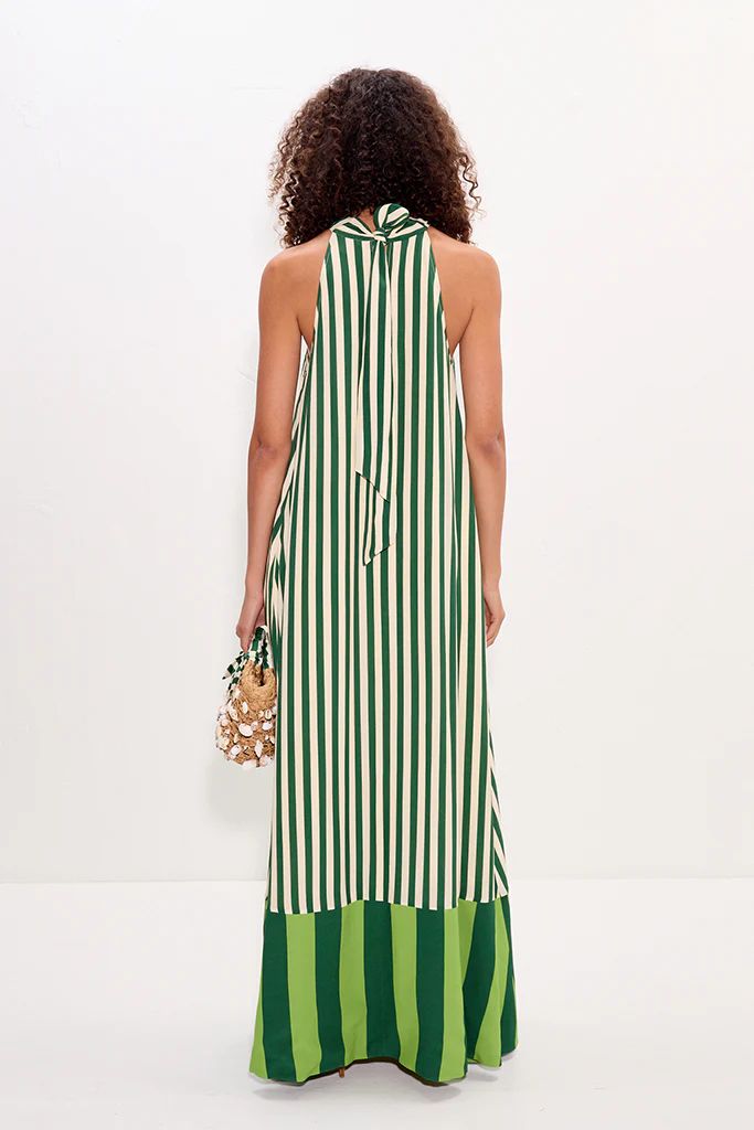 EMERALD COAST STRIPE HALTER MAXI DRESS
