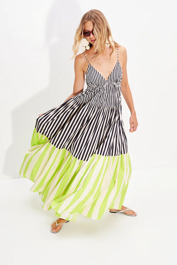 NEON RIVIERA COLORBLOCK STRIPED MAXI DRESS