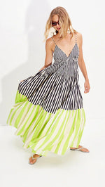 NEON RIVIERA COLORBLOCK STRIPED MAXI DRESS