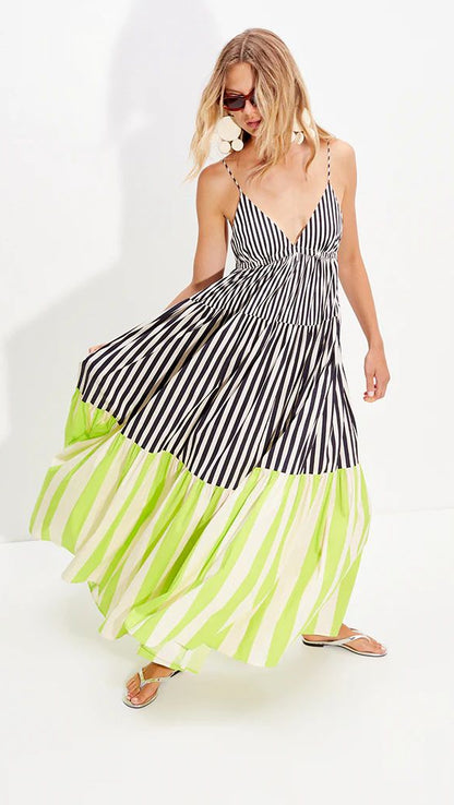 NEON RIVIERA COLORBLOCK STRIPED MAXI DRESS