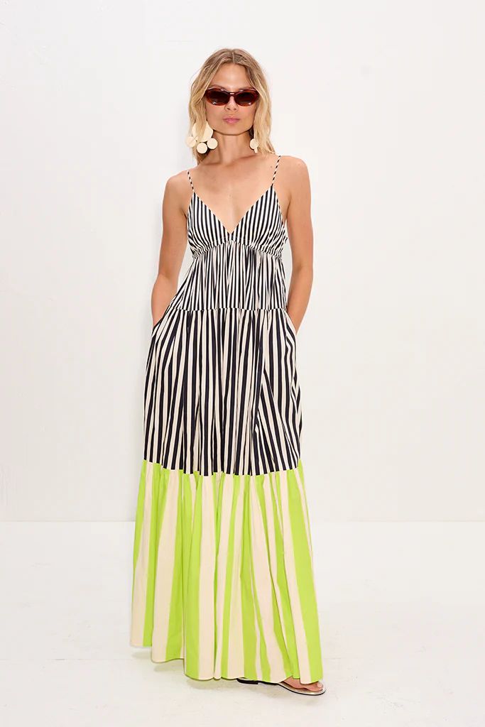 NEON RIVIERA COLORBLOCK STRIPED MAXI DRESS