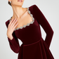 CAMILLE VELVET SQUARE EMBROIDERED NECK DRESS