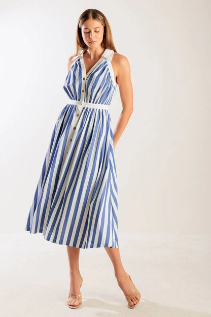COASTAL STRIPE HALTER DRESS