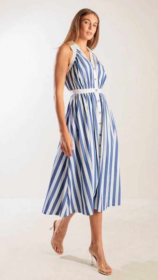 COASTAL STRIPE HALTER DRESS