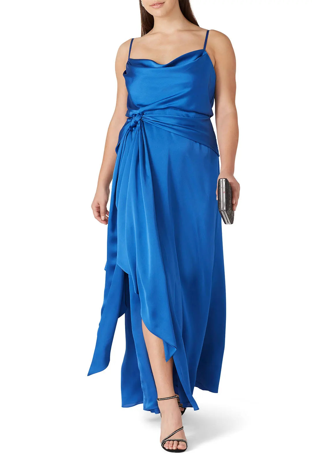 BLUE SATIN TIE KNOT GOWN