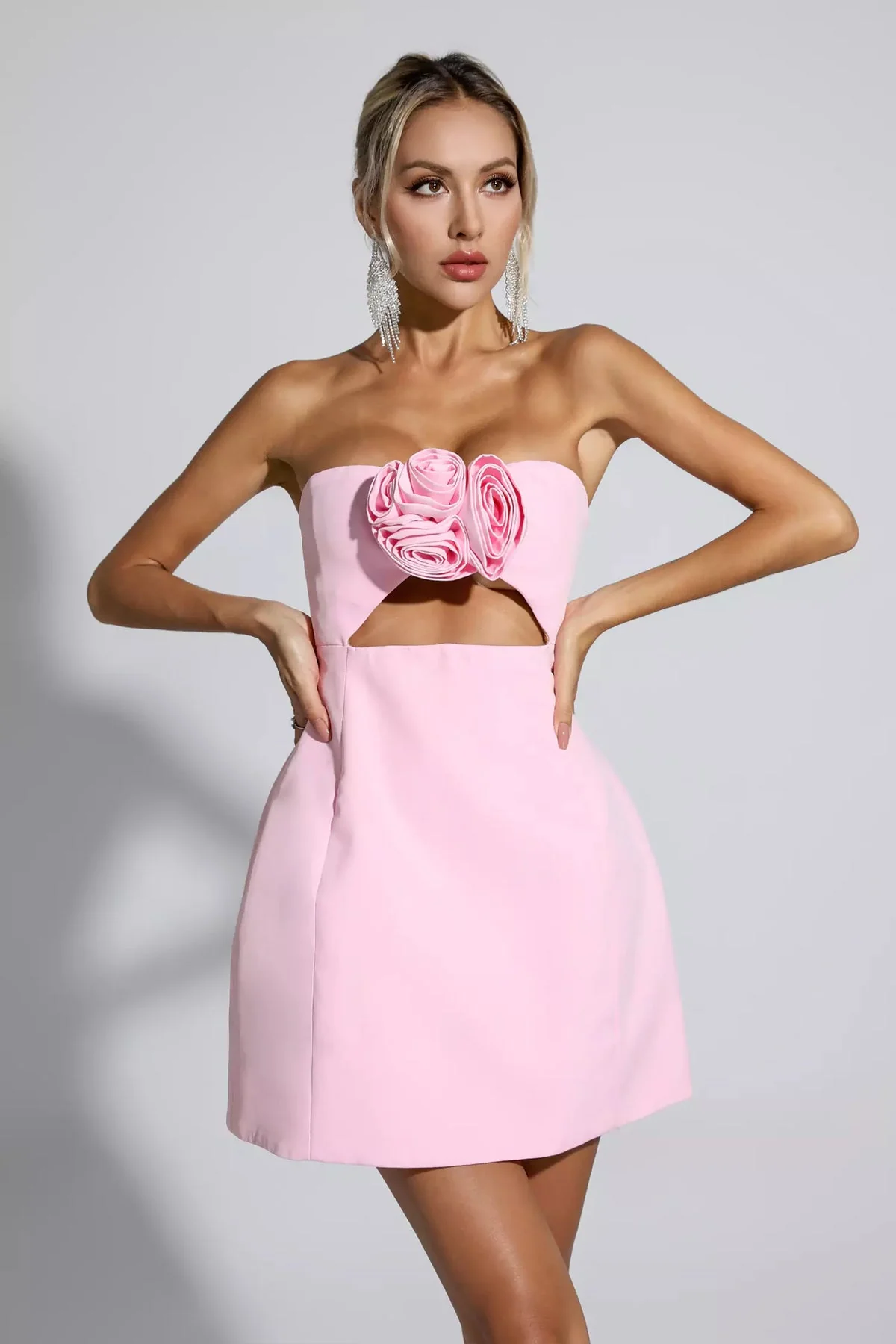 ROSE APPLIQUE PINK DRESS