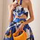 FLORAL PRINT HALTER BRALETTE SKIRT CO-ORD