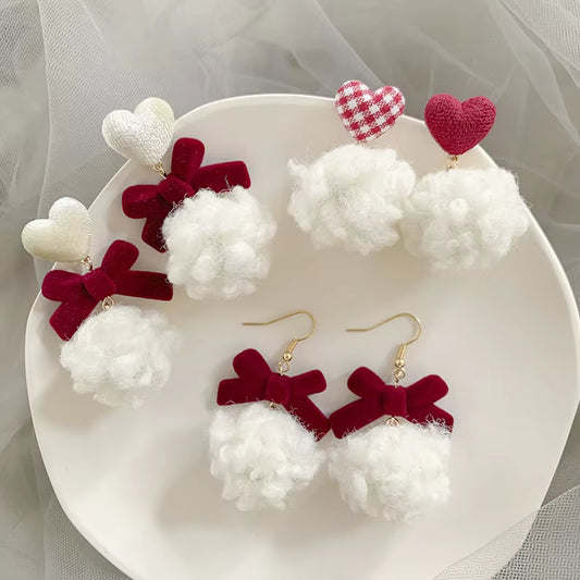 CHRISTMAS WINE VELVET BALL EARRINGS