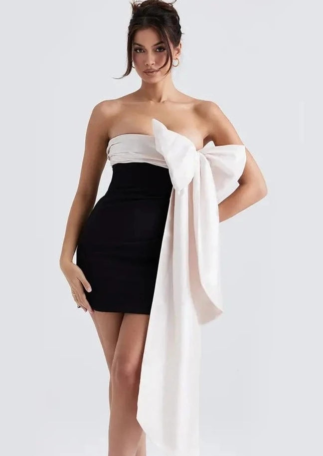 BOWKNOT STRAPLESS PARTY DRESS