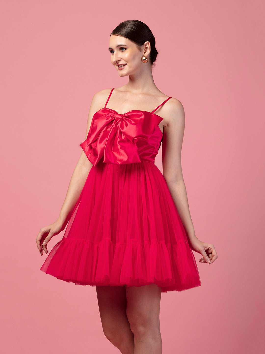 BOW DETAIL TULLE FRILL DRESS