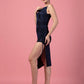 SHIMMER NAVY BLUE PLEATED DRESS