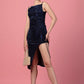 SHIMMER NAVY BLUE PLEATED DRESS