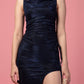 SHIMMER NAVY BLUE PLEATED DRESS