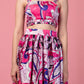 PRINTED FUCHSIA PLEATED SKIRT TOP SET