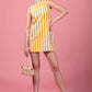 YELLOW STRIPED ROUND NECK TUNIC DRESS