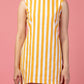 YELLOW STRIPED ROUND NECK TUNIC DRESS