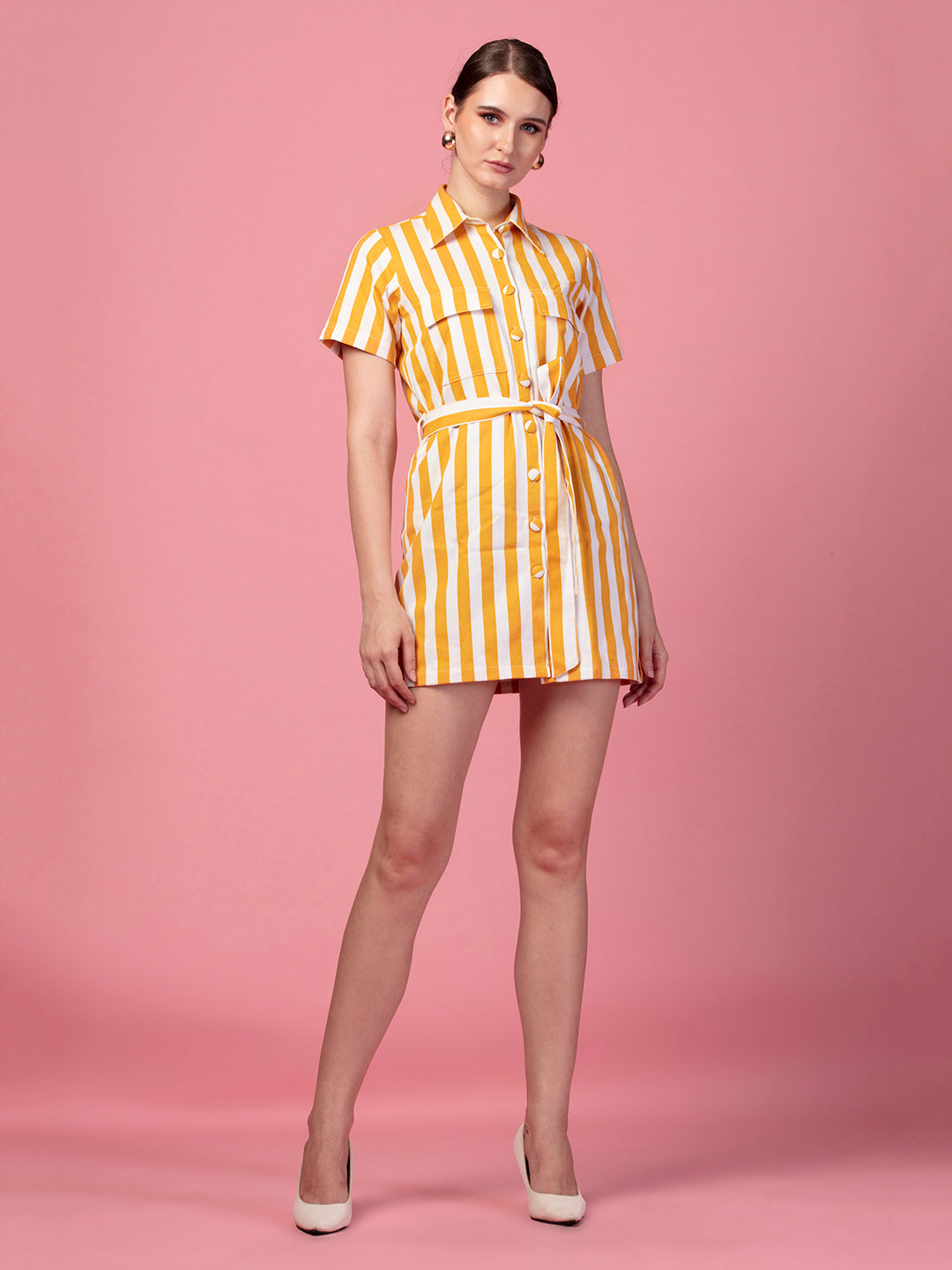 STRIPED TIE KNOT SHIRT DRESS