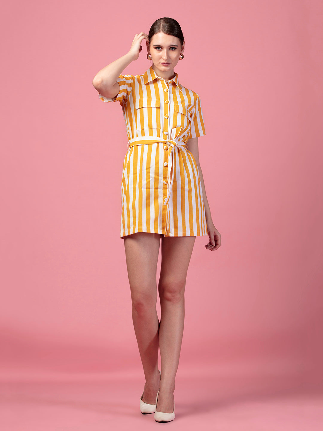 STRIPED TIE KNOT SHIRT DRESS