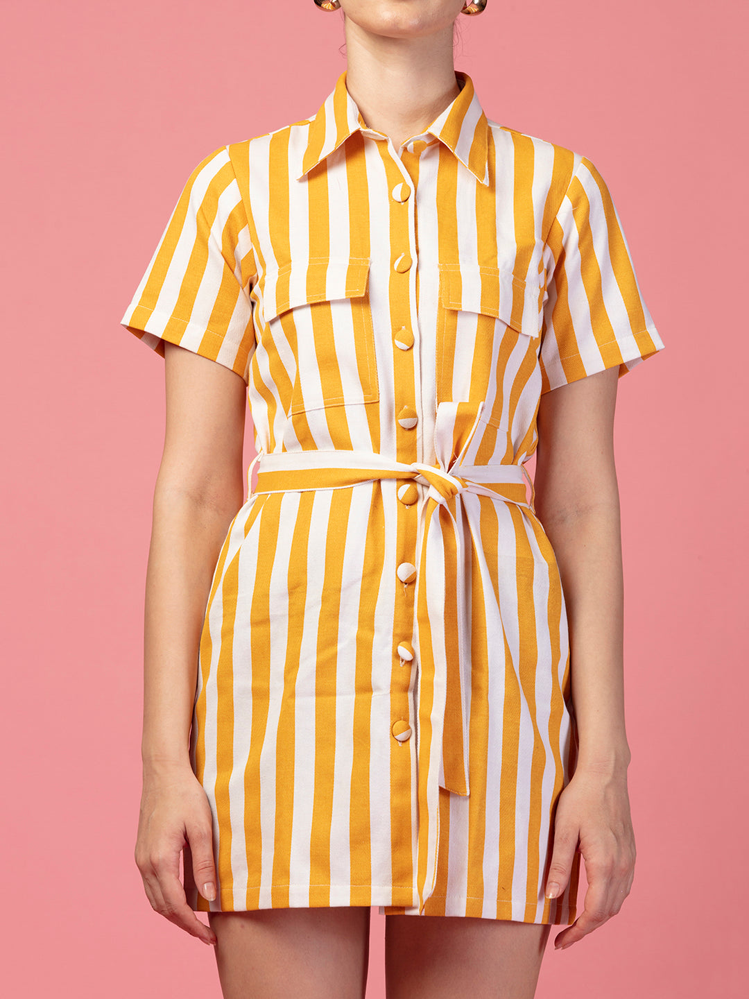 STRIPED TIE KNOT SHIRT DRESS