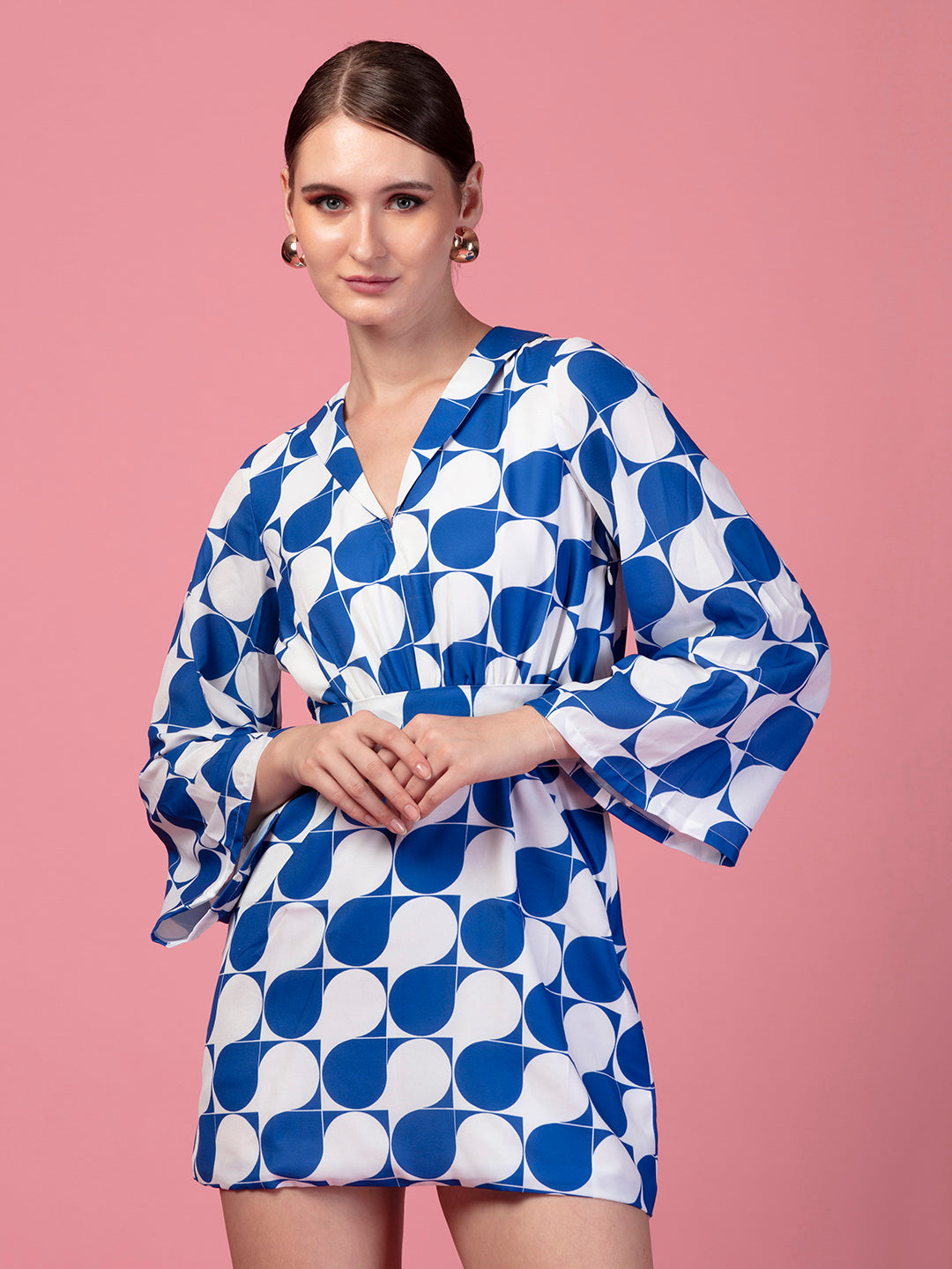 BLUE GEOMETRIC TIE KNOT CO-ORD