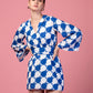 BLUE GEOMETRIC TIE KNOT CO-ORD