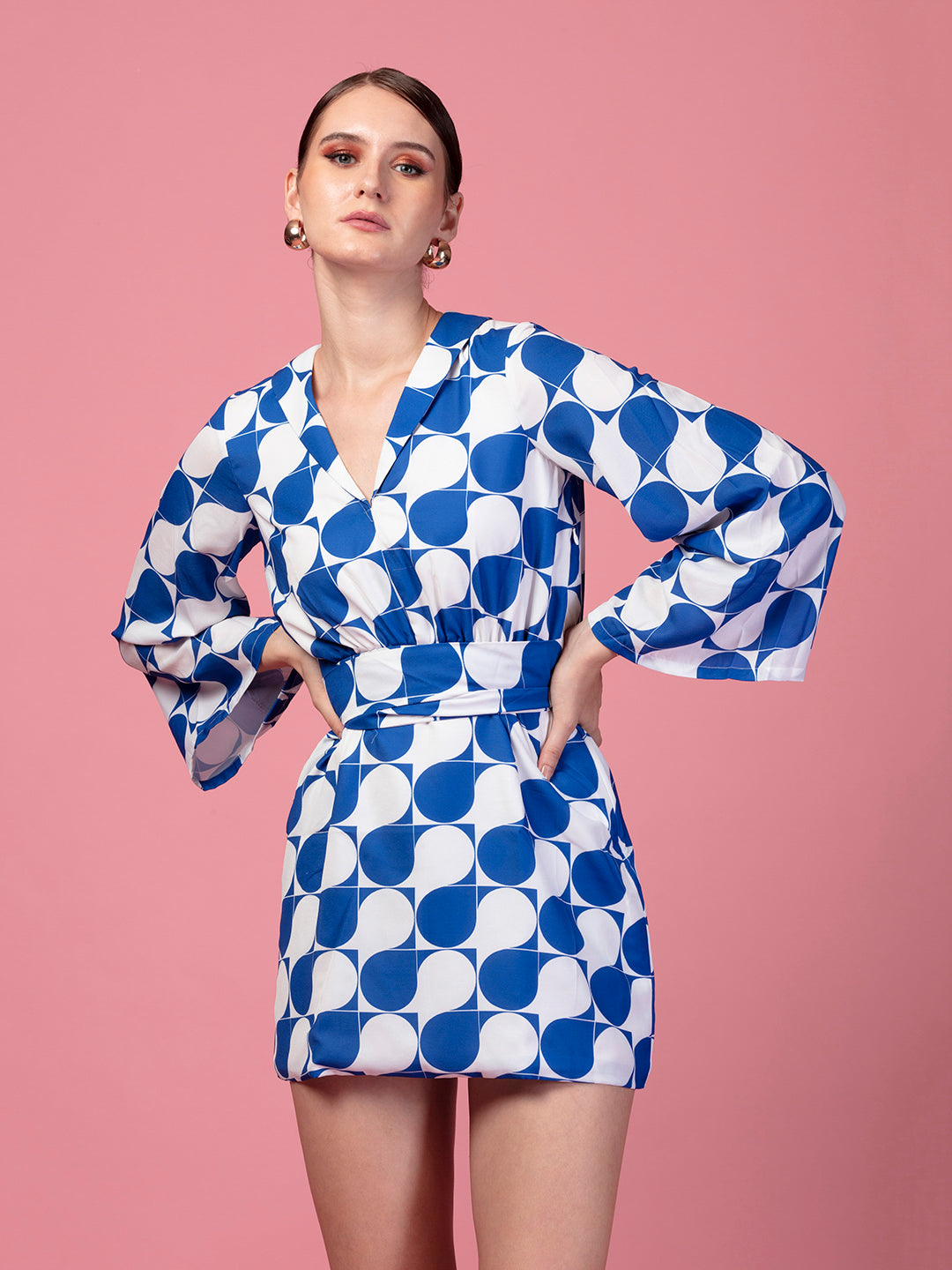 BLUE GEOMETRIC TIE KNOT CO-ORD