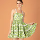 GREEN FLORAL LACE FLARED DRESS