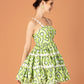 GREEN FLORAL LACE FLARED DRESS