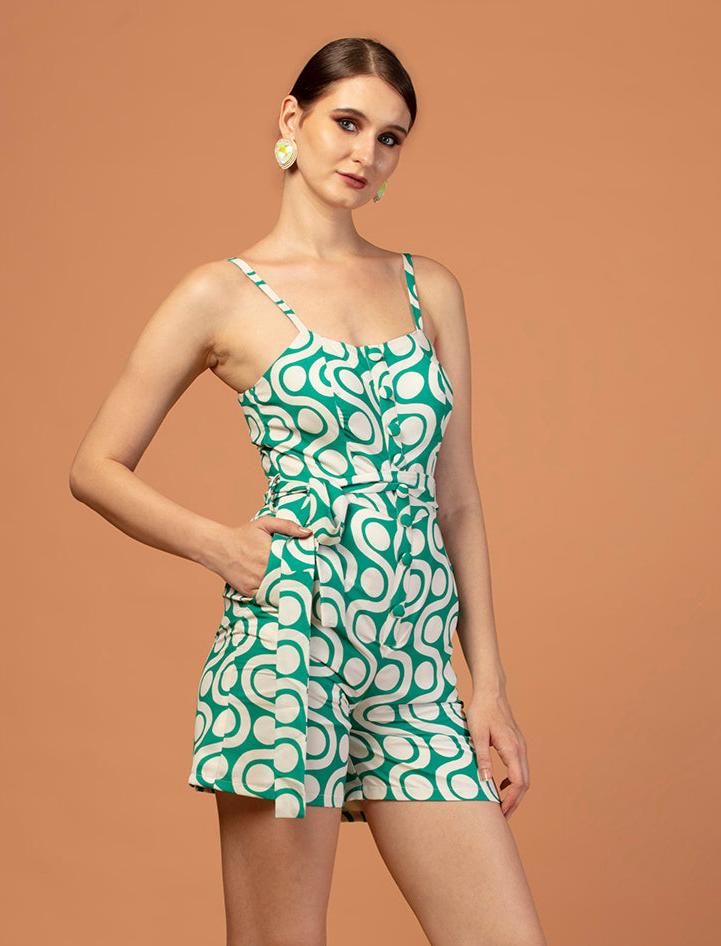 GREEN GRAPHIC PRINT JUMPSUIT