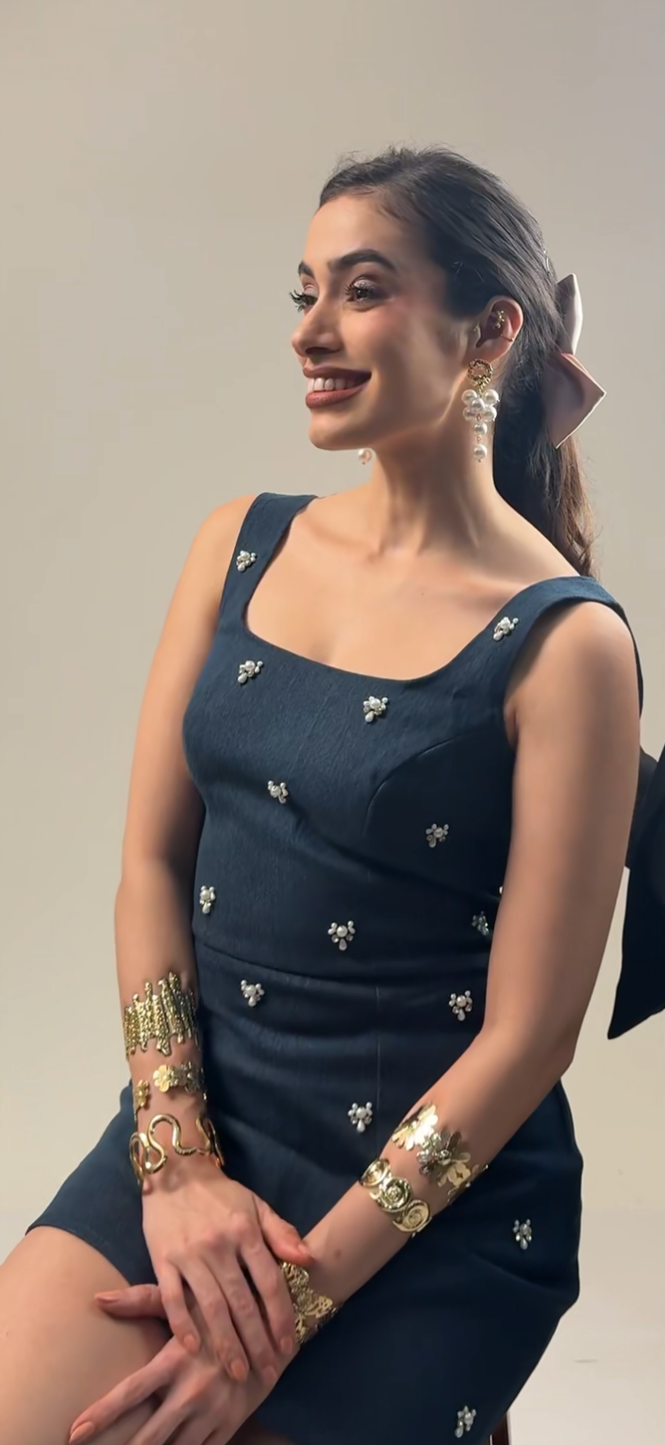 DENIM DRESS WHITE BEADED