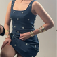 DENIM DRESS WHITE BEADED