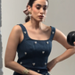 DENIM DRESS WHITE BEADED