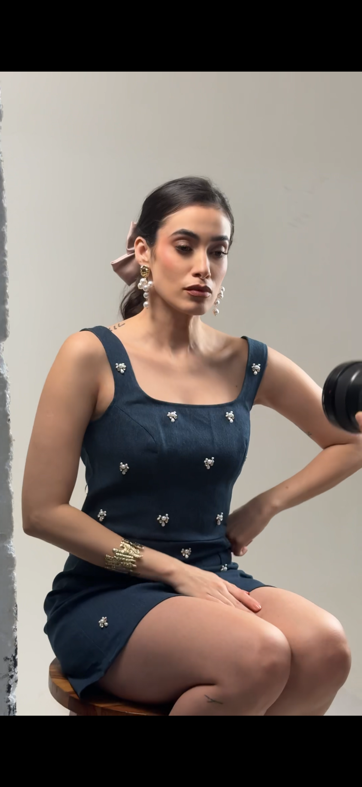 DENIM DRESS WHITE BEADED