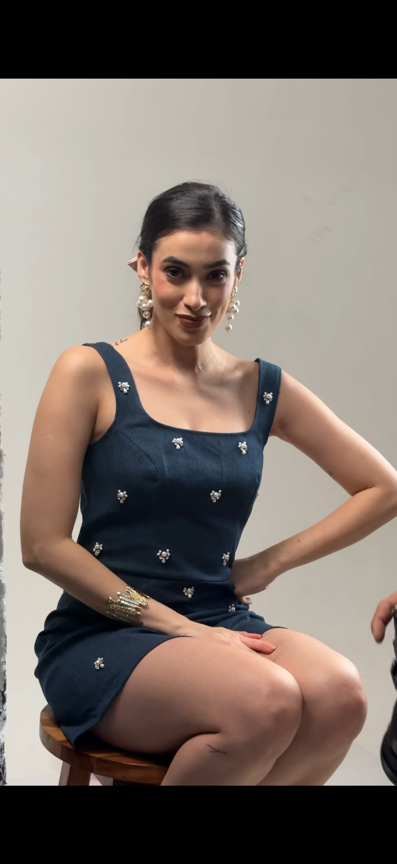 DENIM DRESS WHITE BEADED