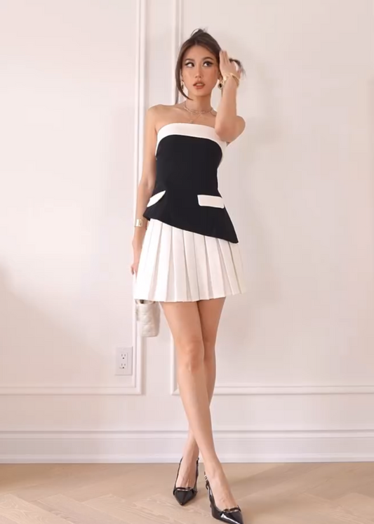 ASYMMETRICAL TOP WITH PLEATED SKIRT CO-ORD