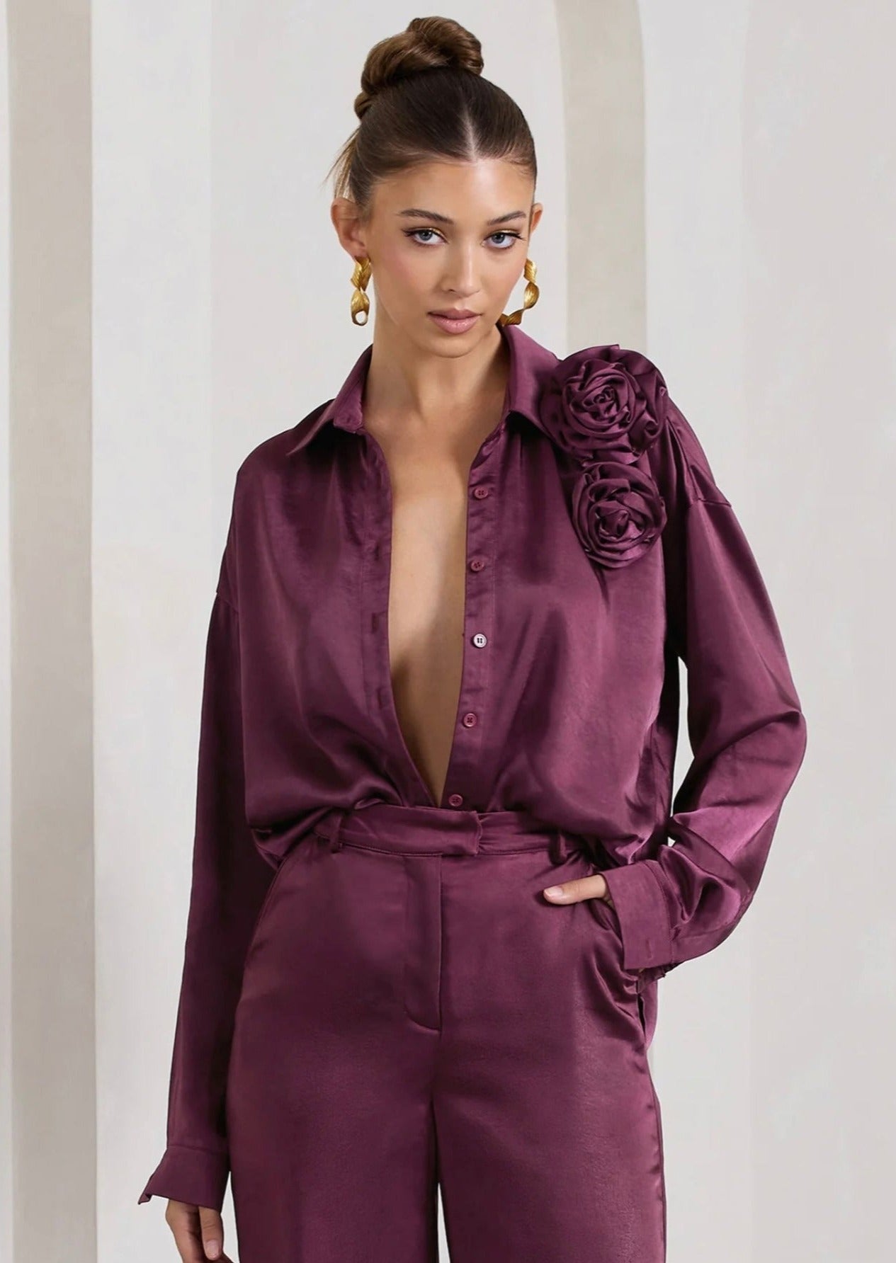 ROSANNA BURGUNDY SATIN DREAM CO-ORD