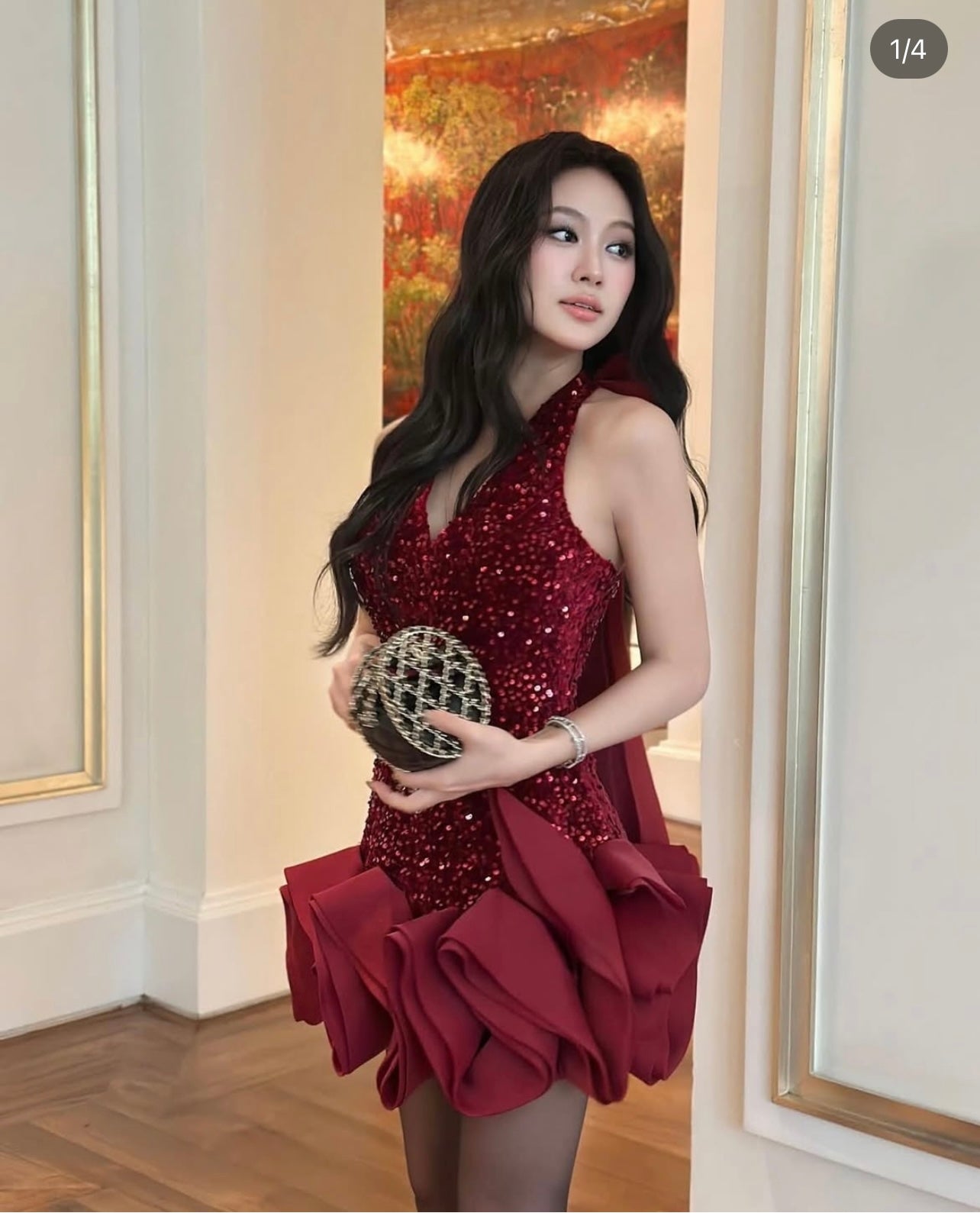 WHITE SEQUIN HALTER NECK WAVES DRESS