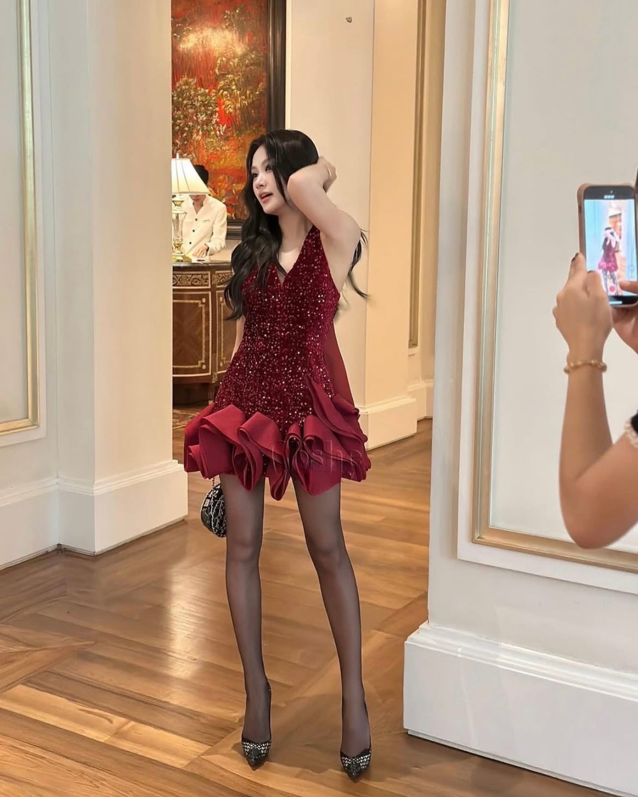 WHITE SEQUIN HALTER NECK WAVES DRESS