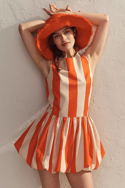 TANGERINE STRIPES MINI BUBBLE DRESS