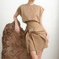 KHAKI BODYCON MINI TIE DRESS