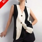 TWO TONE BUTTON FRONT VEST BLAZER TOP