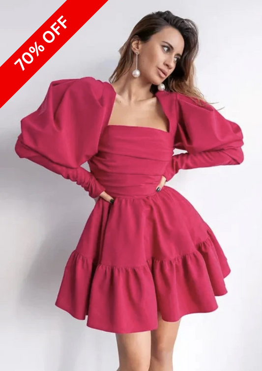 PUFF SLEEVE RUCHED DRESS