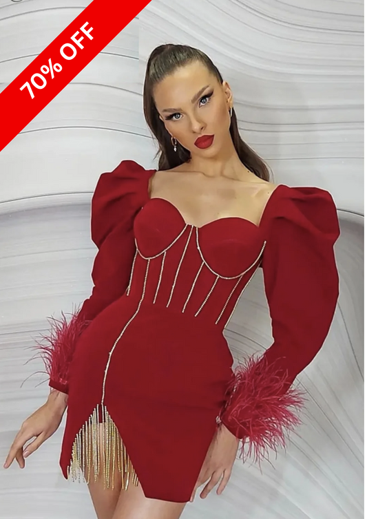 LUXURY BODYCON CRYSTAL TASSEL MINI DRESS