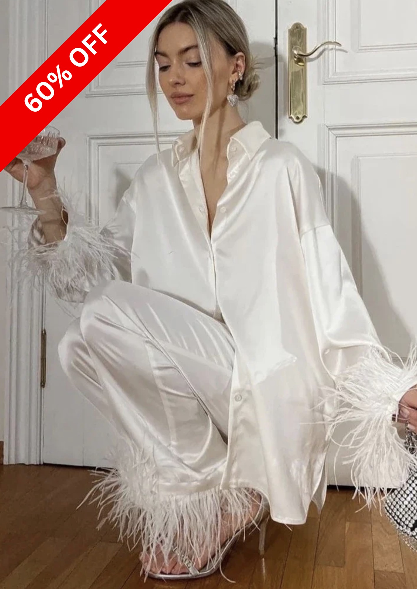 Long Sleeve Feather Pants Suit