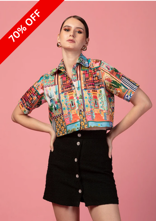 MULTICOLOR PRINT CROPPED SHIRT