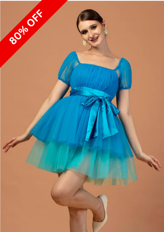 BLUE MONOCHROME TULLE DRESS