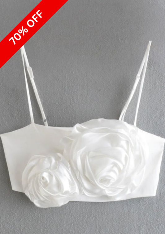 WHITE SATIN ROSE TOP